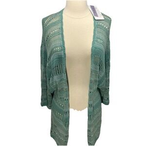 NWT Liv As One Lace Cardigan - Seafoam Green Crochet Sweater Metallic